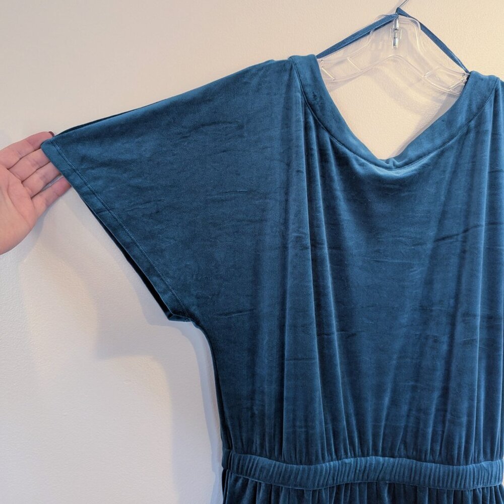 ANTHROPOLOGIE Linda Velvet Jumpsuit M Blue Velour Soft Stretch Comfortable - Picture 3 of 10